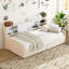 Lit plateforme simple tapissier avec rangement et tiroirs, beige