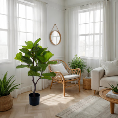 39" Green Artificial Potted Real Touch Fiddle Leaf