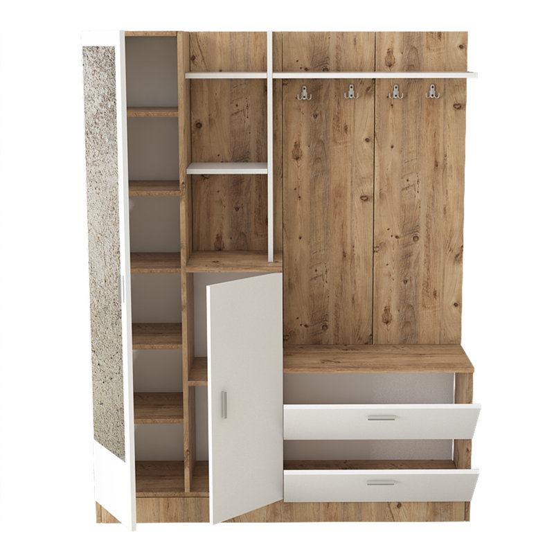 Dmasiell 140 cm W Hallway Set with Storage Bench and Shoe Storage, Oak/White