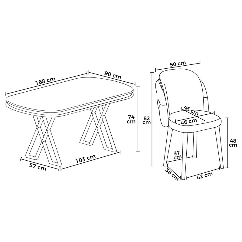 Dining Table & Chairs Set (7 Pieces), White Marble/Gold, 7 Pieces: Table, 6 Chairs, Gray