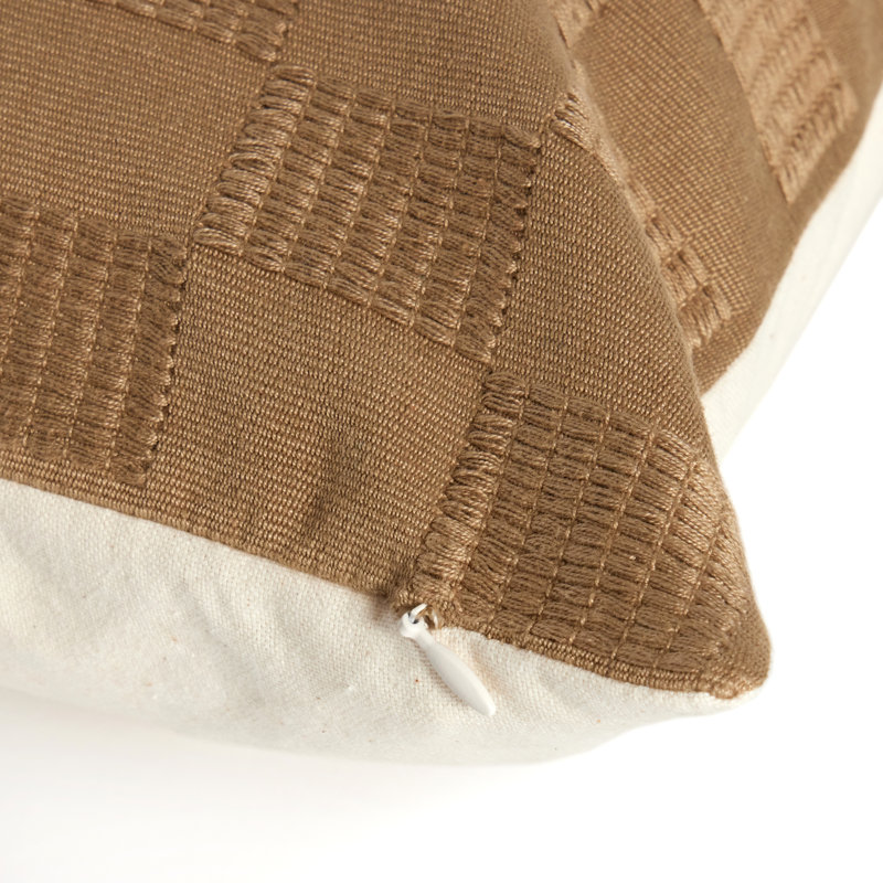 Handwoven Khaki Cotton Checkered Reversible Throw Pillow