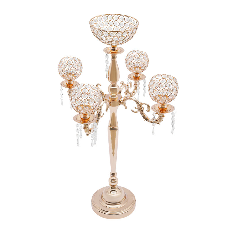 Porte-bougie à 5 bras, vase à fleurs pour centre de table, or, Gold