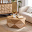 Table basse à tambour rabattable Polygon avec rangement caché, placage de bois naturel, rond de 36,6 po