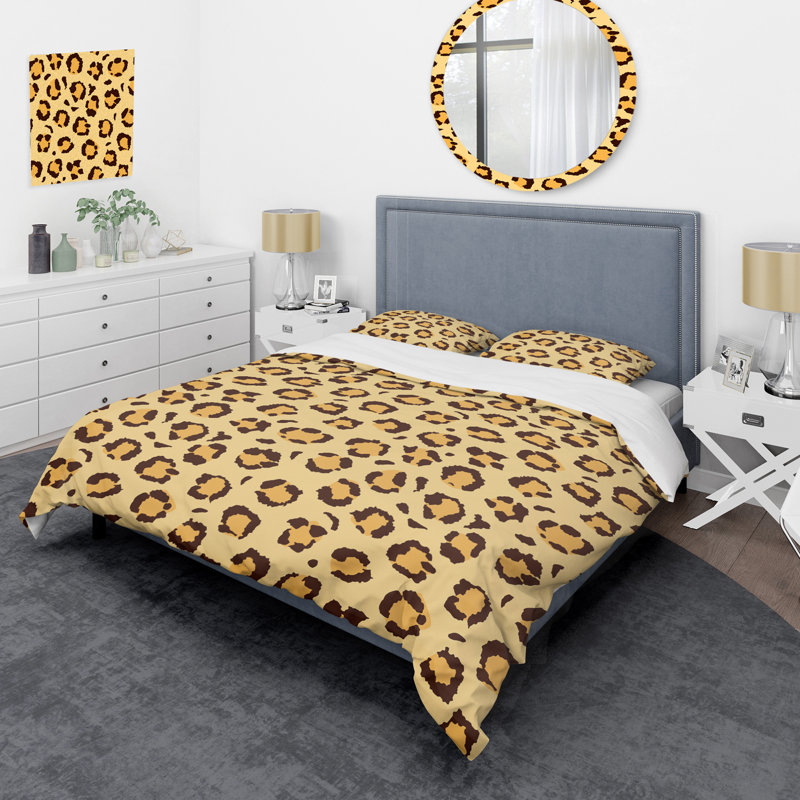 Motif léopard jaune - ensemble de housse de couette animaux - microfibre de polyester
