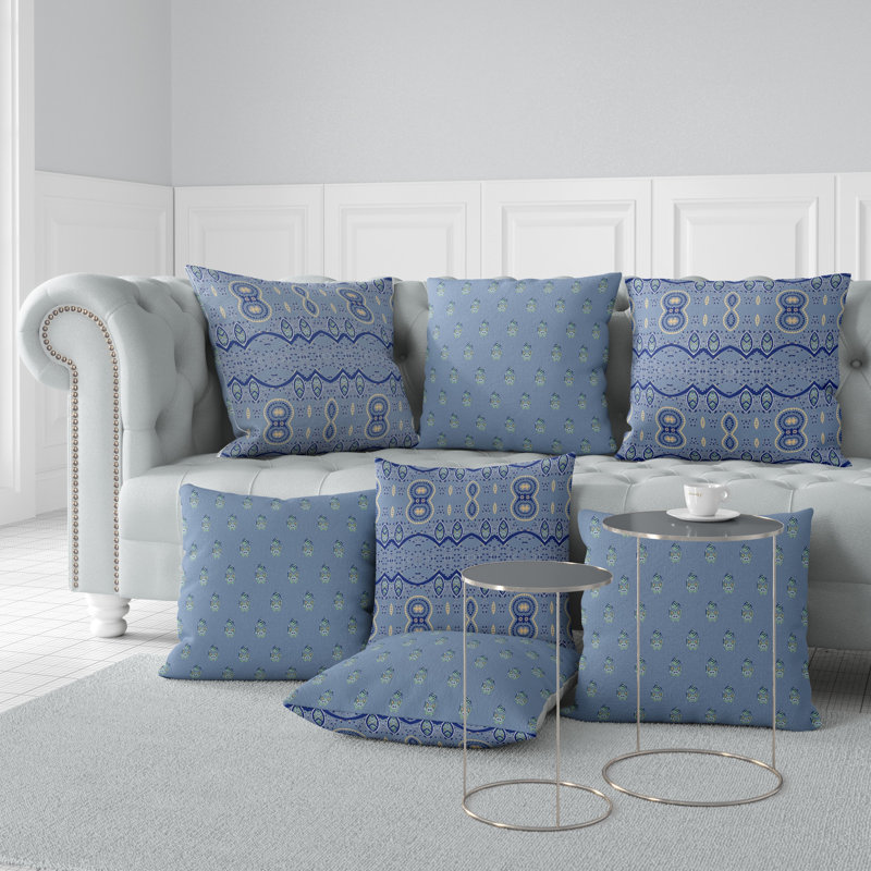 Paisley Oasis Blue Faux Suede 16" Square Throw Pillow