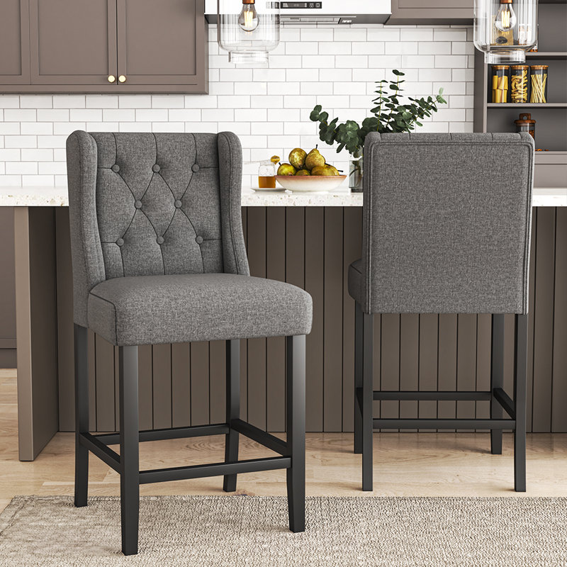 Southard Upholstered Counter Stool with Solid Wood Frame, Light Grey