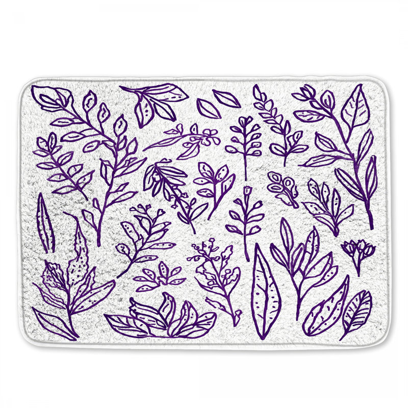Tapis de bain mauve à motif botanique, L 34 po x L 21 po