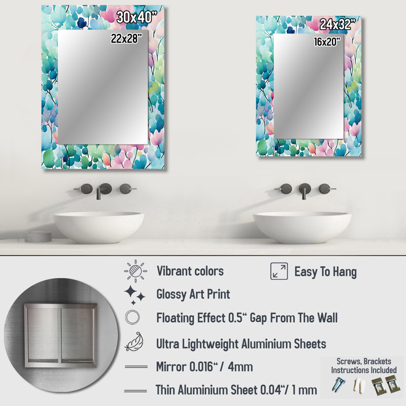 Hastin - Pink Modern Wall Mirror, 40 po x 30 po