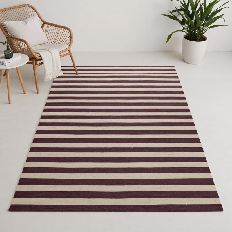 Tapis intérieur / extérieur beige HorizontalStripes, Rectangle 5 pi x 7 pi
