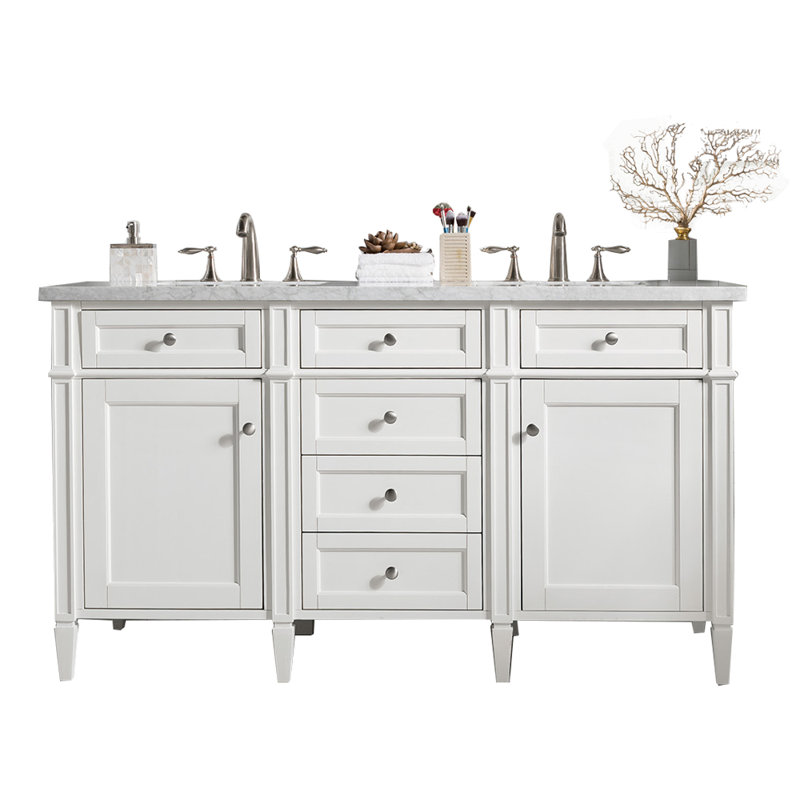 Brittany 60'' W Double Vanity, Carrara White, Bright White, 8" Widespread