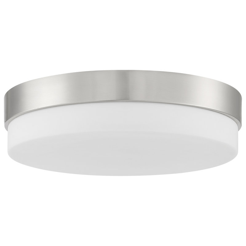 Jamita Glass LED Flush Mount, Brushed Steel, 3" H x 14" W x 14" D