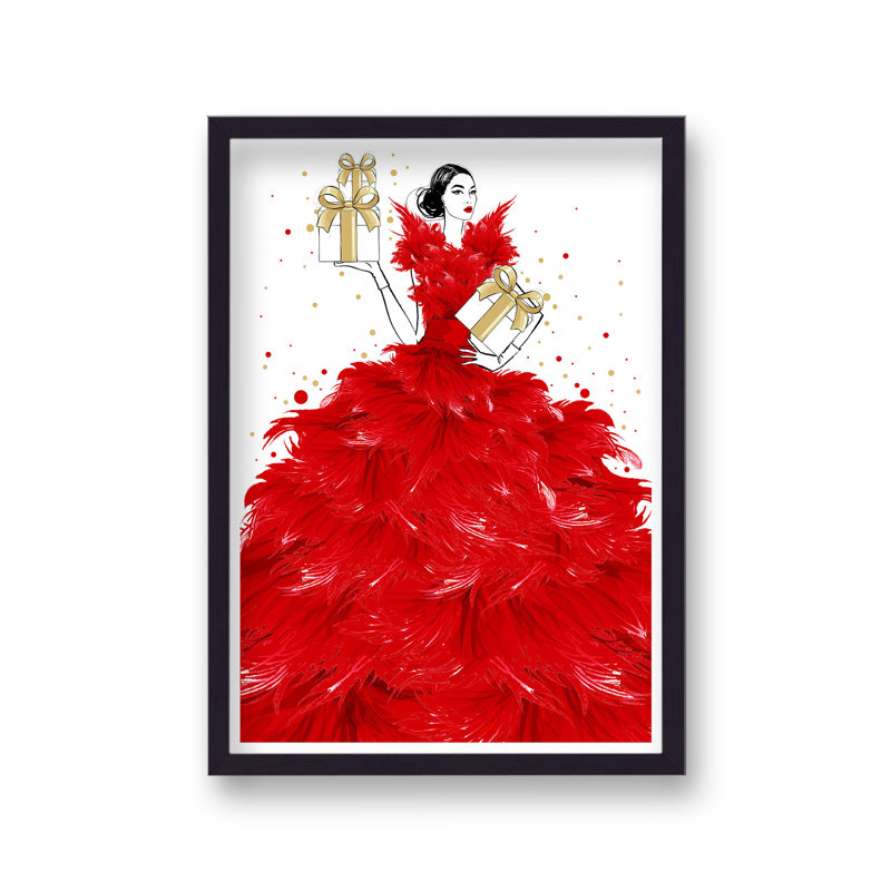 Estee Lauder Red Feathered Gown - Single Picture Frame Print