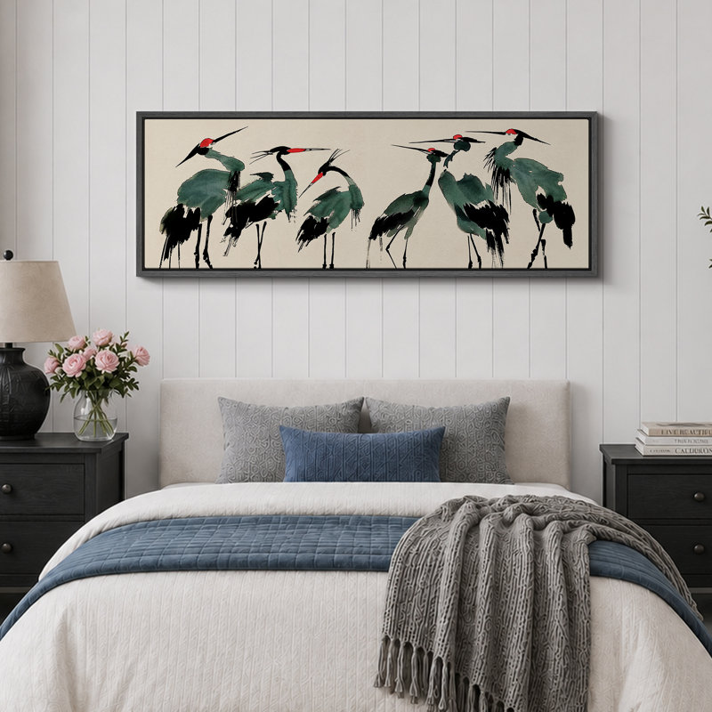 «Crane Heron Bird», impression sur toile très grande, H 20 po x l 60 po, Impression encadrée flottante sans passe-partout