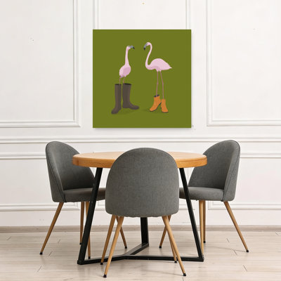 Funny Flamingos In Boots Colorful Contemporary Bird Flamingo Animal Nature Wall Art Print