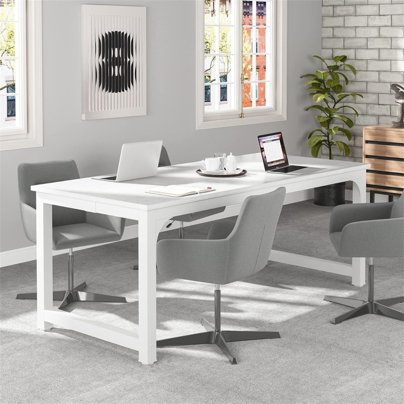 Bureau de direction de 70,8 po (sans la chaise), Blanc / blanc