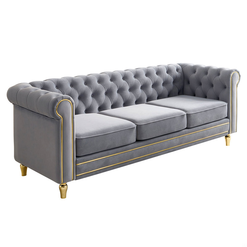 Canapé Chesterfield en velours 84,65 po, Gris