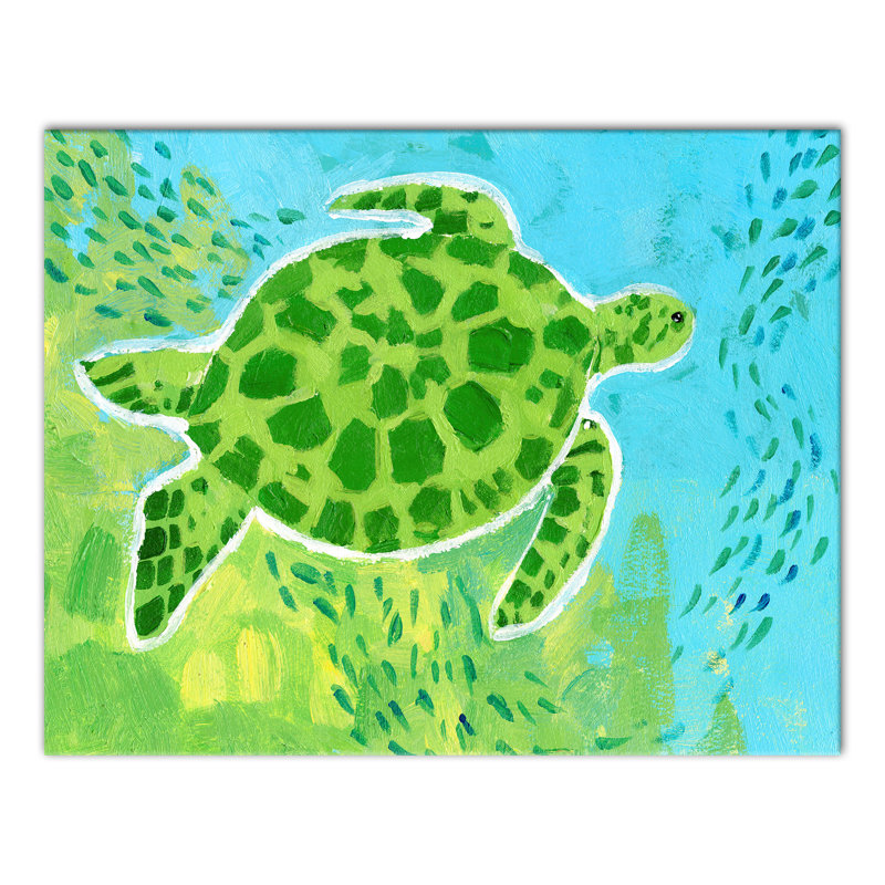 Tortue de mer brillante sur toile, H 11 po x l 14 po x P 1,25 po, Toile tendue
