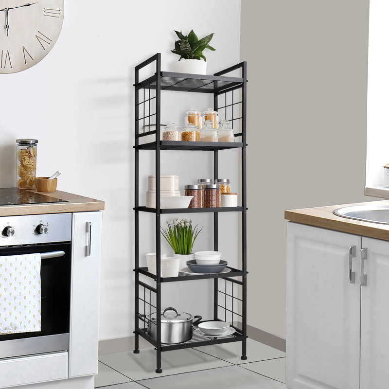 5-Wire Standing Storage Shelves, Metal Shelving Unit Pantry Rack For Laundry Kitchen Bathroom Organizer(Black)