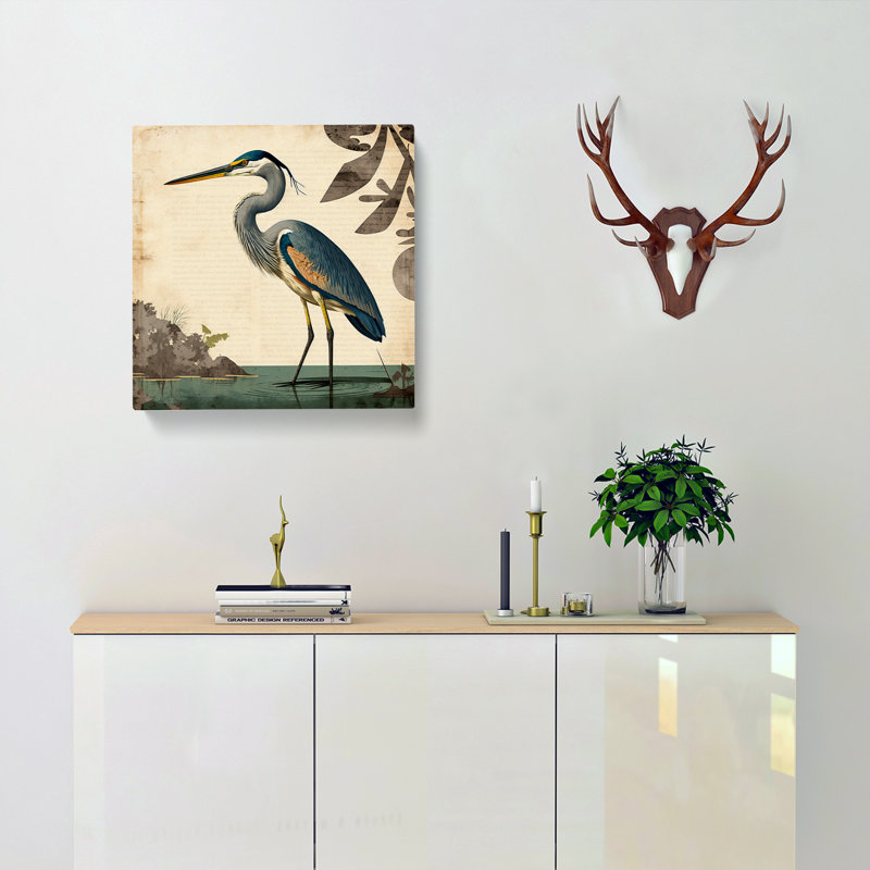 Heron Mid-Century - Wrapped Canvas, 35cm H x 35cm W x 3cm D