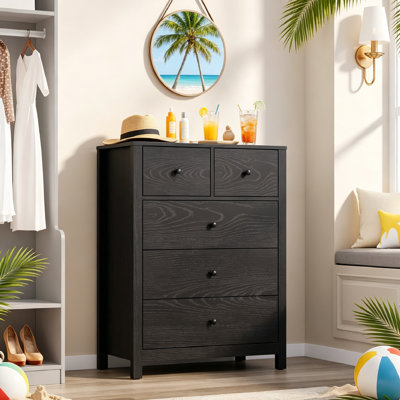 5 Drawer Dresser for Bedroom, Modern Tall Dresser Organizer with with Deep Drawers & Metal Knobs, Wooden Chests of Drawers for Bedroom, Entryway, Hallway, Home Office.