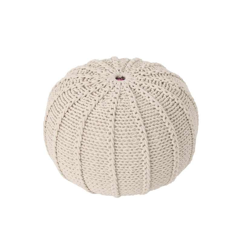 Bordeaux Knitted Cotton Round Pouf - Beige Versatile Ottoman & Floor Cushion | Decorative Accent Stool, Beige