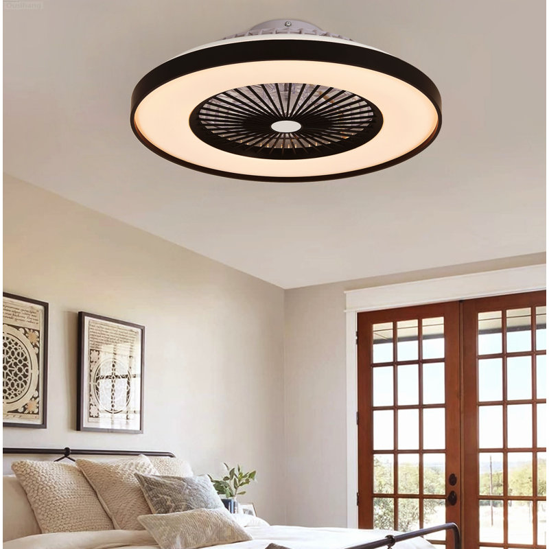 Ventilateur de plafond encastré moderne de 23 pouces avec contrôle intelligent de l'application RVB noir et blanc, 23-inch