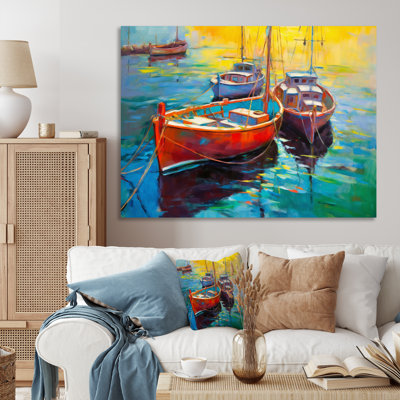 Three Boats In The Harbor II - Coastal Port Wall Art