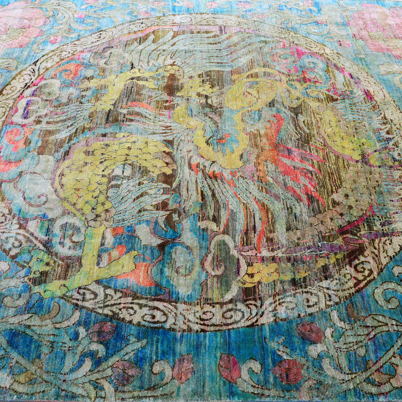 Blue & Pink Alchemy Contemporary Silk Rug - 8' x 10'3"