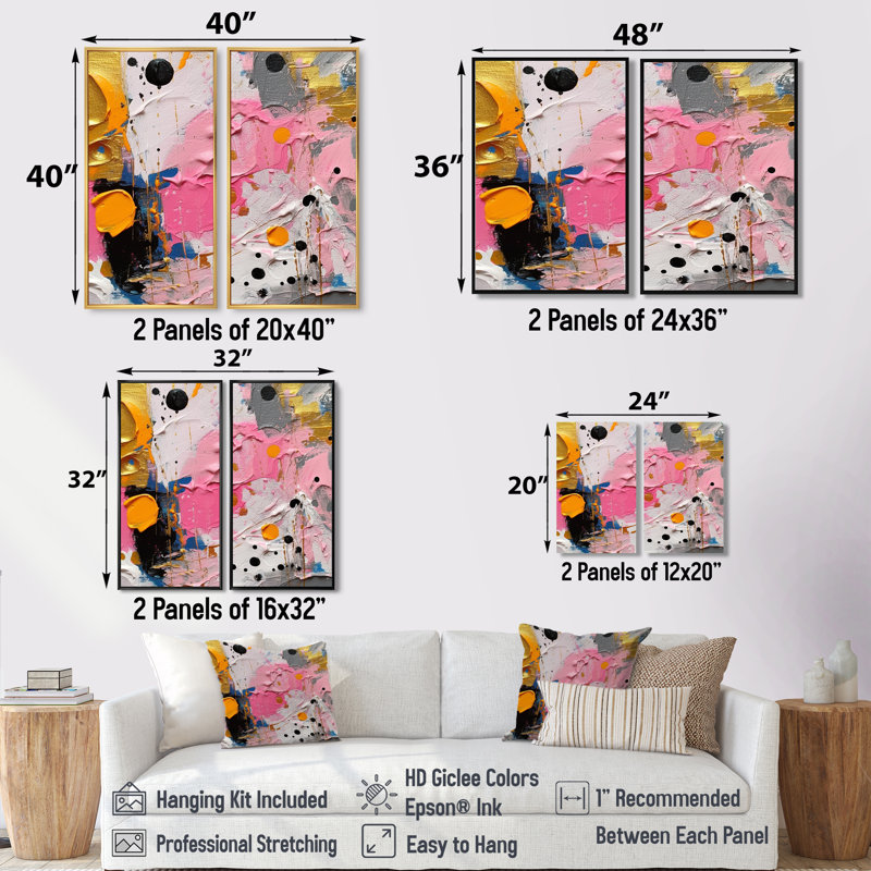 Rose et gris géométrique I - décoration murale rose, Impression encadrée flottante, Noir, H 36 po x l 48 po