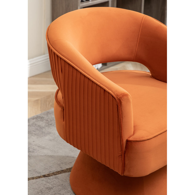 Chynna Velvet Swivel Barrel Chair, Orange Velvet