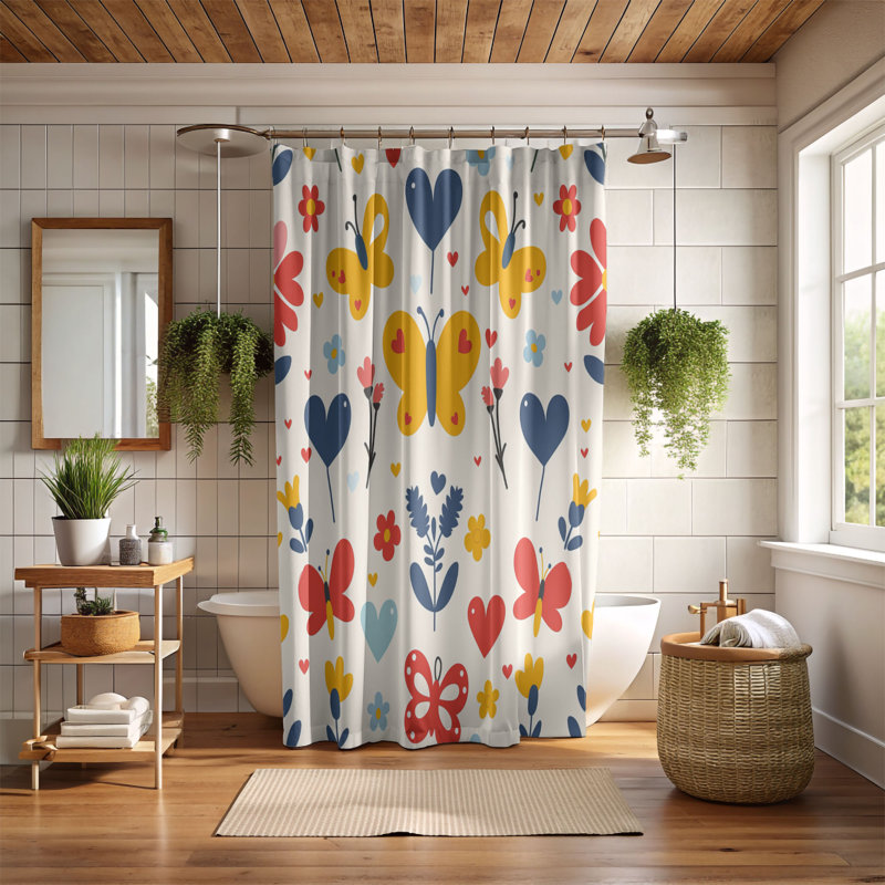 Butterflies & Hearts - Rideau de douche Premium, H 74 po x l 71 po