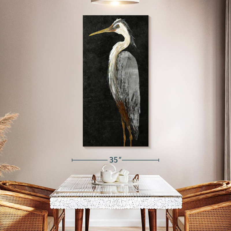 Brampt Silver Heron On Black I, 54" H x 27" W