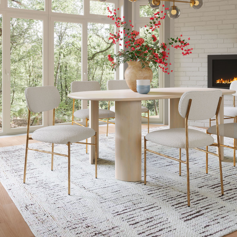 Cream Upholstered Side Chair with Gold Metal Frame
