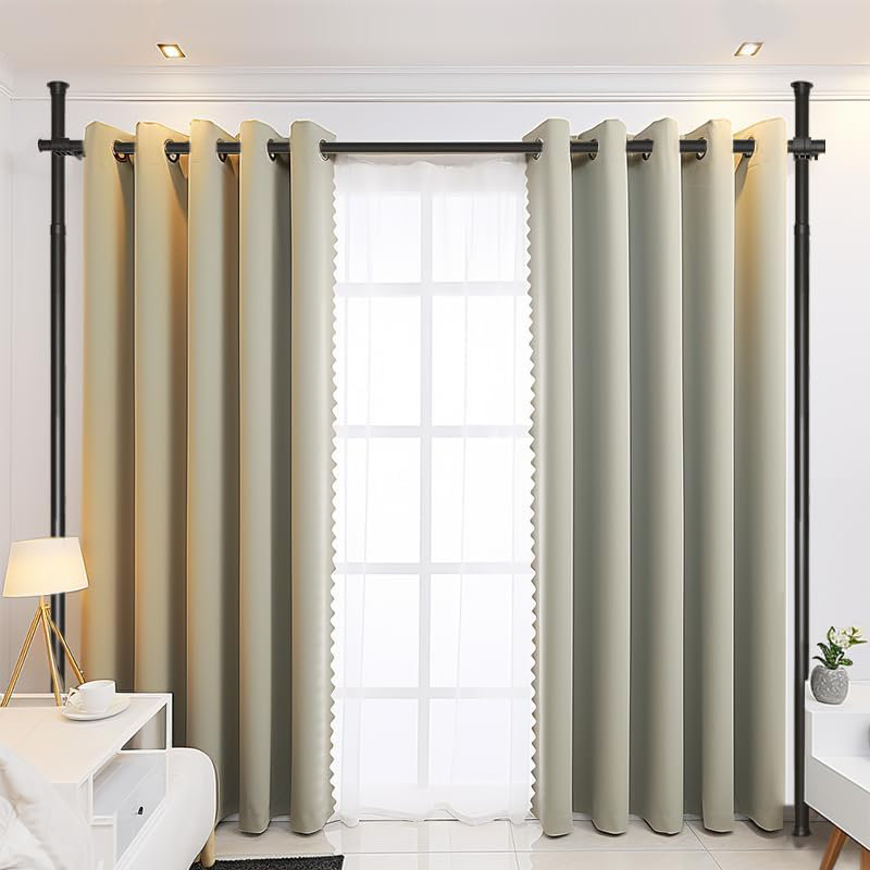 Satin Adjustable Curtain Pole Set, Black