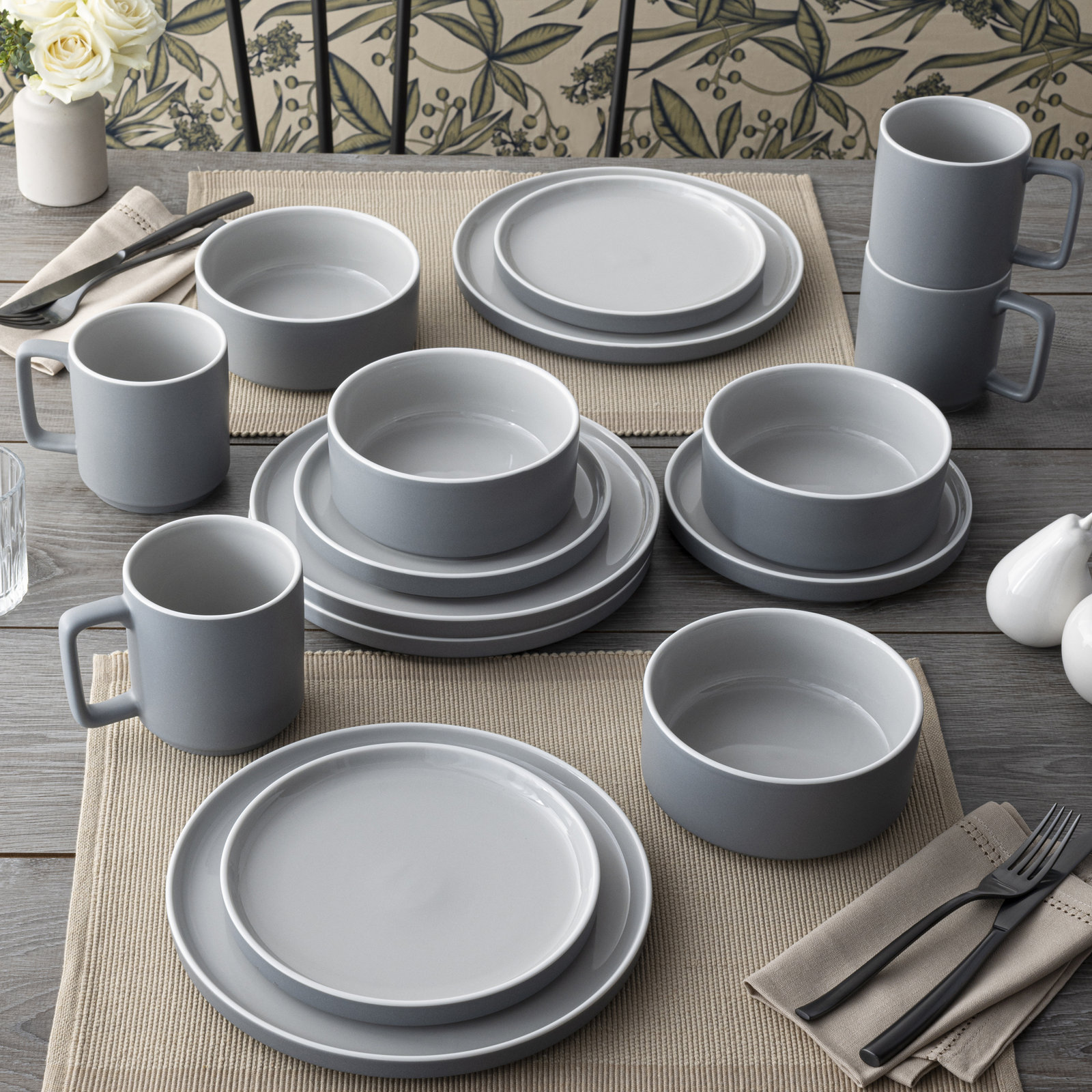 ColorTrio Porcelain Dinnerware Set - Service for 4, Slate