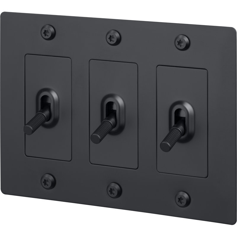 3G Toggle / Linear / With Logo, Black, 3 Gang