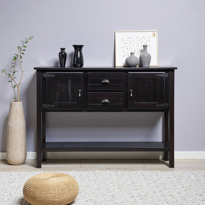 48" Solid Pine Wood Retro Console Table with Storage - 2 Drawers, 2 Cabinets & Open Shelf - Entryway Buffet Cabinet for Dining Room, Living Room (Espresso)