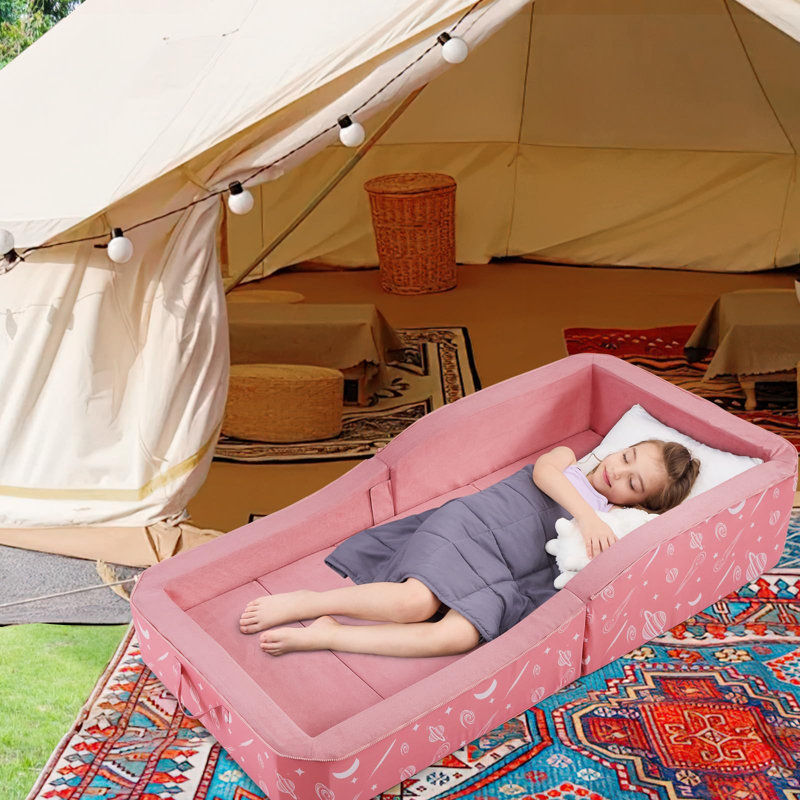 Lit de plancher pour tout-petits - Lit de voyage portable pliable pour 3-6 ans, lit de bébé pour enfants avec housse lavable, idéal pour la maison, la chambre de bébé, l'hôtel et le jeu