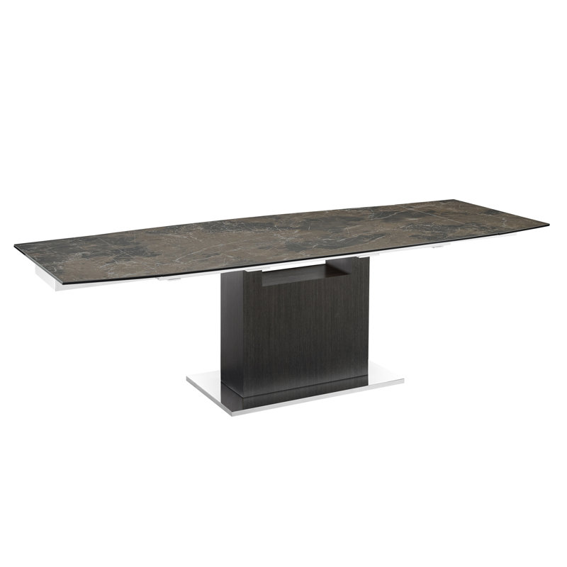 Transitional Extendable Dining Table in Gray Oak and Brown Marble