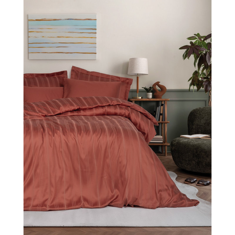 Bamboo Double Quilt Cover Set - Tile Red, 79 x 87 Duvet Cover, 94 x 102 Flat Sheet, 20 x 28 Pillowcases (4 Pieces) | 60% Cotton Satin / 40% Bamboo, Reactive Printing, Machine Washable, Elegant Design