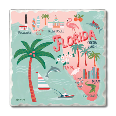 Florida Attractions 4-Pack Tumbled Tile  Stone Coaster