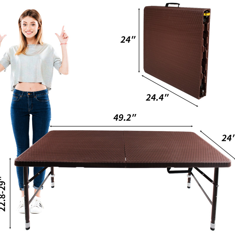 4Ft Foldable Table For Garden & Outdoor, Portable With Fixed Grip, Brown, And Smooth Stain- Waterproof Cleanable Top Increased Stability