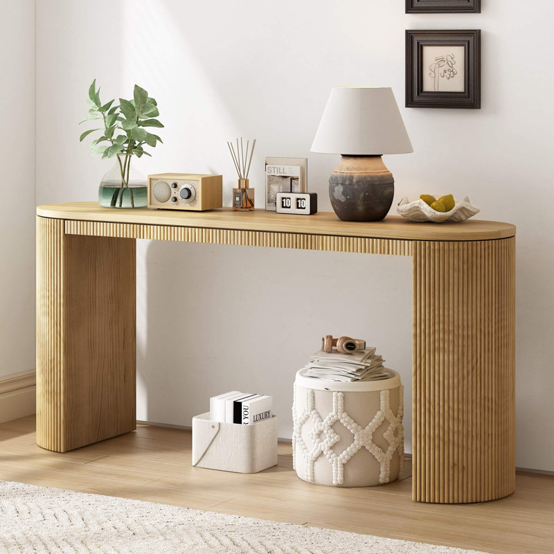 Console moderne cannelée de 59,2 po , Naturel, Non, 31.8" H x 59.05" W x 14.9" D
