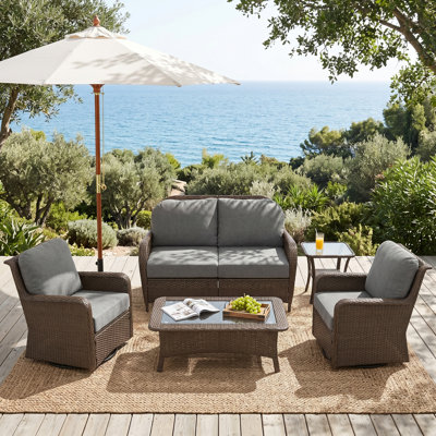 4-Person Outdoor Wicker Conversation Set with Cushions, Swivel Chairs & Coffee Table - Weatherproof Patio Sofa Set