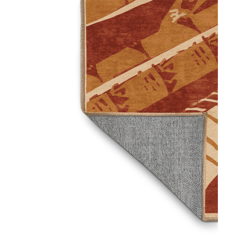 Tapis lavable à la machine à imprimé bloc de couleur brune Palvinder Global - brun clair, 6 X 9