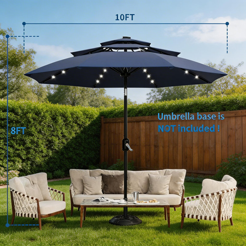 Parasol solaire à 3 niveaux avec lumières DEL et évents, Marine