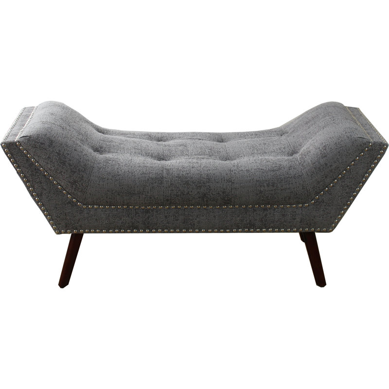 Linen Blend Upholstered Bench, Gray