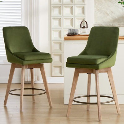 Bourassa 26" Upholstered Swivel Counter Stool with Solid Wood Frame and Metal Footrest