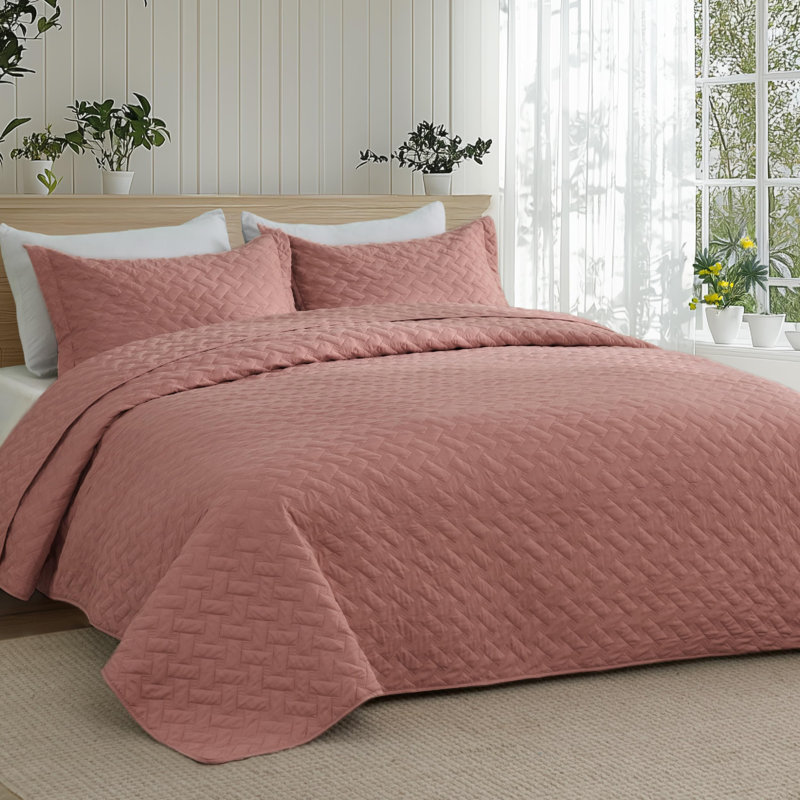 Best Seller Quilted Blanket - Textured Weave Pattern, Airy Lightweight Bed Covering,85gsm, Queen Quilt + 2 Standard Shams