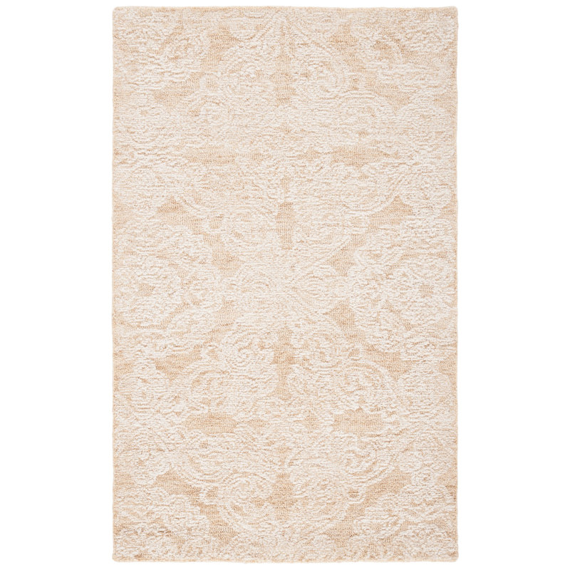 Tapis doré / ivoire en laine touffeté à la main Zelda, Rectangle 3 pi x 5 pi